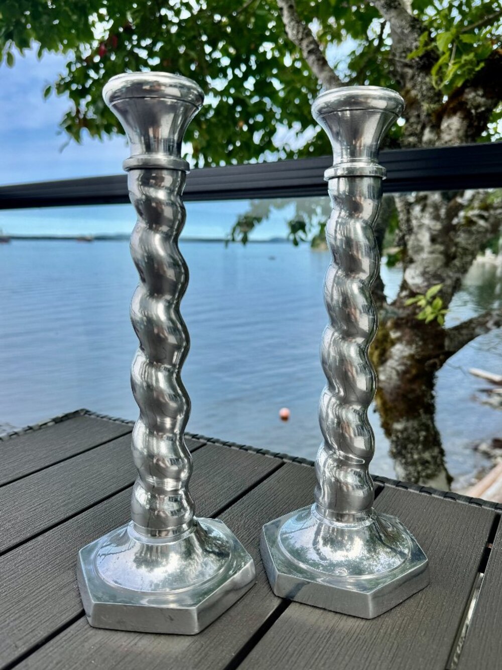Tall Silver Swirl Twist Candlesticks